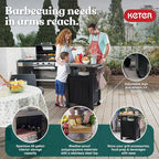 Keter Unity Small 40 Gallon Grill Prep Table and Storage Cart, Grey – BBQ Station with Wheels and Stainless Steel Top, Portable Serving Stand for Patio, Deck, and Backyard