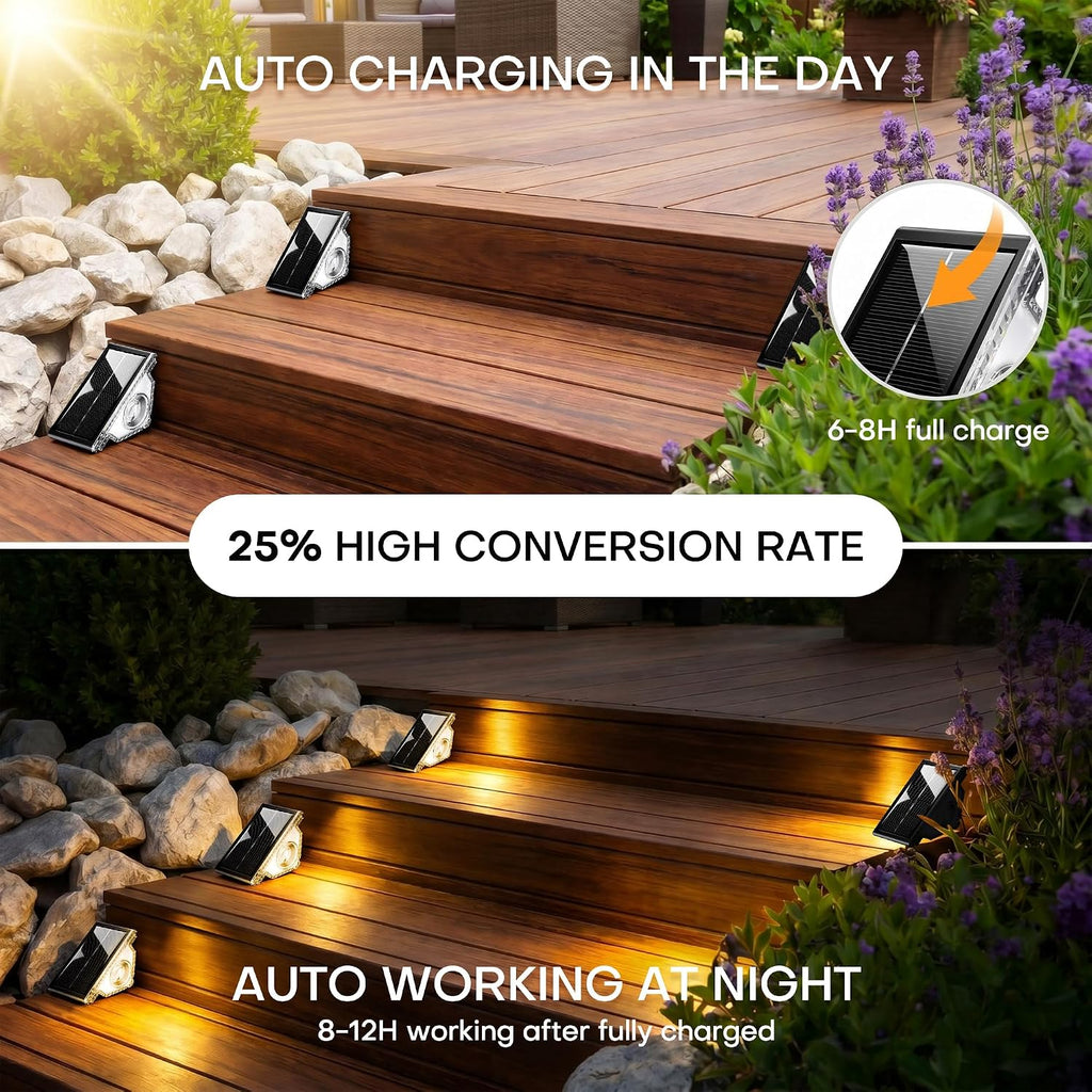 solar step lights 8 pack,solar deck lights outdoor shown in use