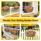 ZeeDix Railing Planter Boxes with Artificial Flowers, 2 Pack 16 Inch Window Box Planter with 24 Pack Fake Flowers for Deck Porch Patio Balcony Garden Home Decor