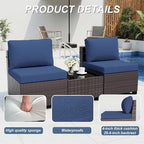 ALAULM Patio Furniture Set with Fire Pit Table 55000 BTU, Outdoor Sectional with Wide Seat and Thick Cushion, 8 Piece Wicker Rattan Conversation Set with Coffee Table for Garden, Deck,NavyBlue