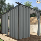 HolidayIdeas Outdoor Curtains for Patio Waterproof, 4 Panels - 54 x 84 Inch - Privacy Protection & Light Filtering Curtains Grey Grommet Outside Curtains for Porch, Gazebo, Pergola, Backyard