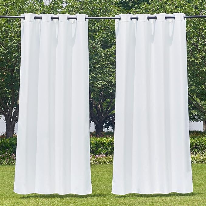 NICETOWN Canvas Waterproof Outdoor Curtains for Patio, Rustproof Grommet Indoor Outdoor Light & Heat & Cold Blocking Porch Curtains for Yard/Gazebo/Porch, W55 x L78, Lily White
