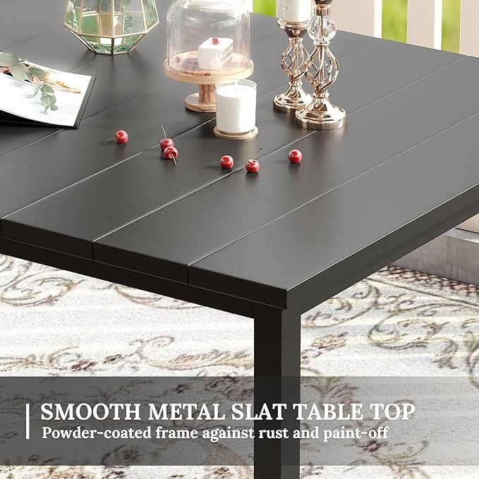 VICLLAX Patio Dining Set for 6, Outdoor Furniture Set Includes 63" Rectangle Patio Table and 6 Patio Sling Chairs, Outdoor Table and Chairs for Outsides, Black Tabletop and Red Fabric