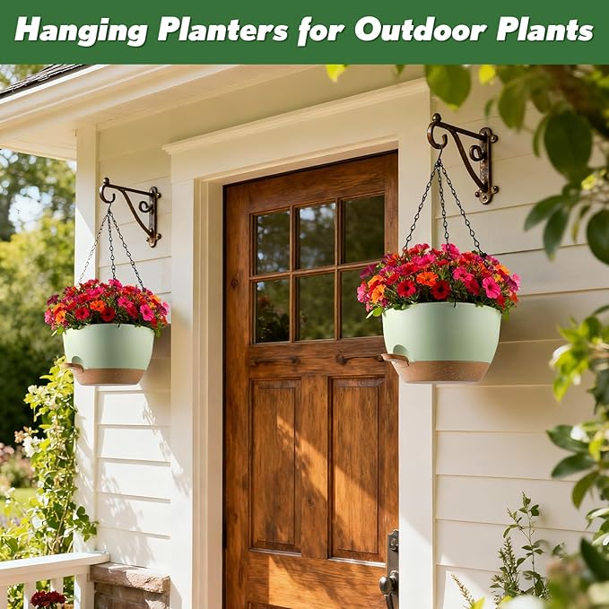 13-inch Oversized Hanging Planter Set of Two,Planters for Indoor and Outdoor Plants.Place Plant pots Across Diverse Settings Including windowsills,Living Room,and Gardens.Green-Brown