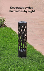 Home Zone Living Secure Solar Bollard Pathway Lights, 4-Pack, Black, 4"x16" | Light Effect, Dusk-to-Dawn, Metal, Warm LED, 4" x16", Outdoor, Garden, Yard, Patio, Walkway, Driveway, Backyard, Porch