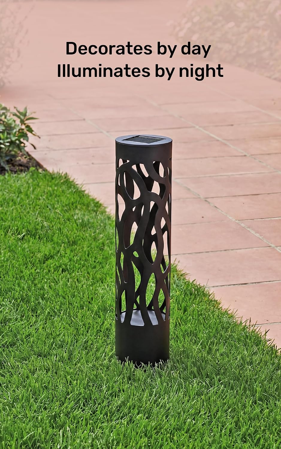 Home Zone Living Secure Solar Bollard Pathway Lights, 4-Pack, Black, 4"x16" | Light Effect, Dusk-to-Dawn, Metal, Warm LED, 4" x16", Outdoor, Garden, Yard, Patio, Walkway, Driveway, Backyard, Porch