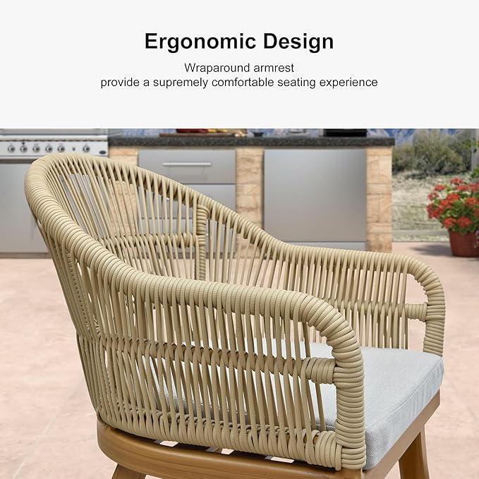 PURPLE LEAF 5 Pieces Oversized Square Patio Dining Set with Outdoor Aluminium Dining Table and Woven Chairs Modern Metal Furniture Cushions Sets for Garden Yard Indoor Decor Kitchen Teak