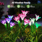 WdtPro Solar Lights Outdoor Garden Decorative 6 Pack, Waterproof Solar Garden Lights with 24 Lily Flowers, Color Changing LED Solar Powered Landscape Lights for Outside Yard Patio Decor,Gifts
