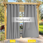 NICETOWN Outdoor Curtains for Patio Waterproof 2 Panels, W100 x L84 Windproof Grommet & Back Tab on Top & Bottom Thermal Insulated Sun Blocking Drapes with Rope for Deck, Silver Grey