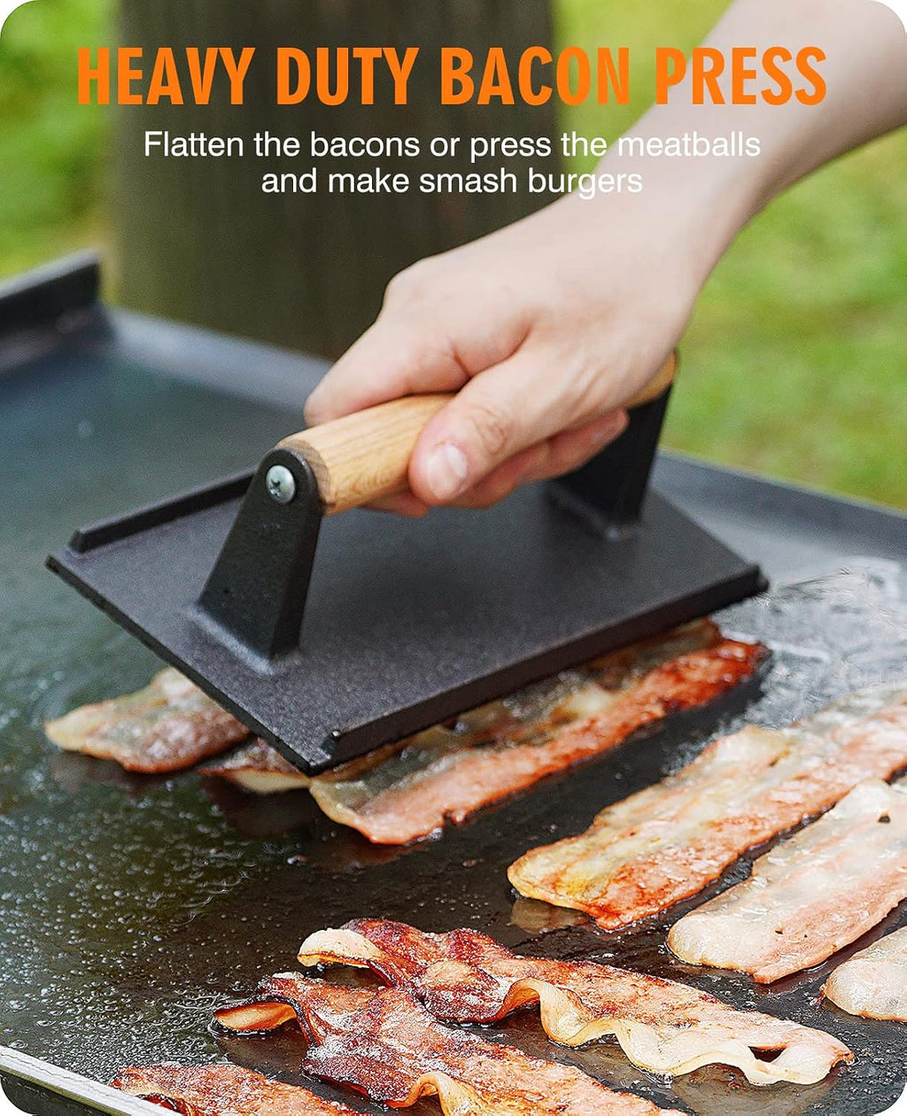 Griddle Accessories Kit for Blackstone with Dome and Burger Press | Includes a 12.5 inch 304 stainless steel dome and rectangular cast iron press for burgers, bacon, steaks, and vegetables.