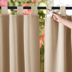 NICETOWN Outdoor Curtainss for Patio Waterproof 108 inch Extra Long, Self-Stick Tab Top Room Darkening Thermal Insulated Privacy Outdoor Space Drapes for Hall/Lounge, 84" Wide, Biscotti Beige, 2 PCs