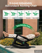 YEFU Adirondack Rocking Chairs Set of 2, with Footrest, All-Weather, Black | 5- Level Adjustable Backrest, Retractable Ottoman & Cup Holder, Like Real Wood, for Outdoor/Patio/Porch, Heavy Duty, 400 lbs