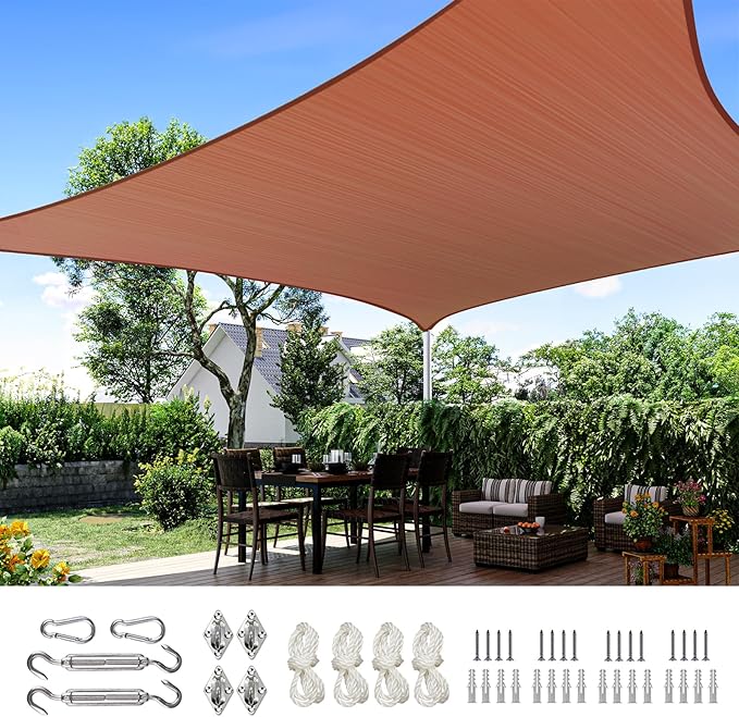 Quictent 24X24FT Large Overzied 185G HDPE Square Sun Shade Sail Canopy 98% UV Block Outdoor Patio Garden with Hardware Kit 24'x24' Terracotta