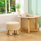 Cpintltr Ottoman Natural Seagrass Footrest Poufs Hand Weave Round Foot Stool for Couch Desk Soft Step Stool Padded Foot Rest with Pine Legs for Living Room Bedroom (Natural White)