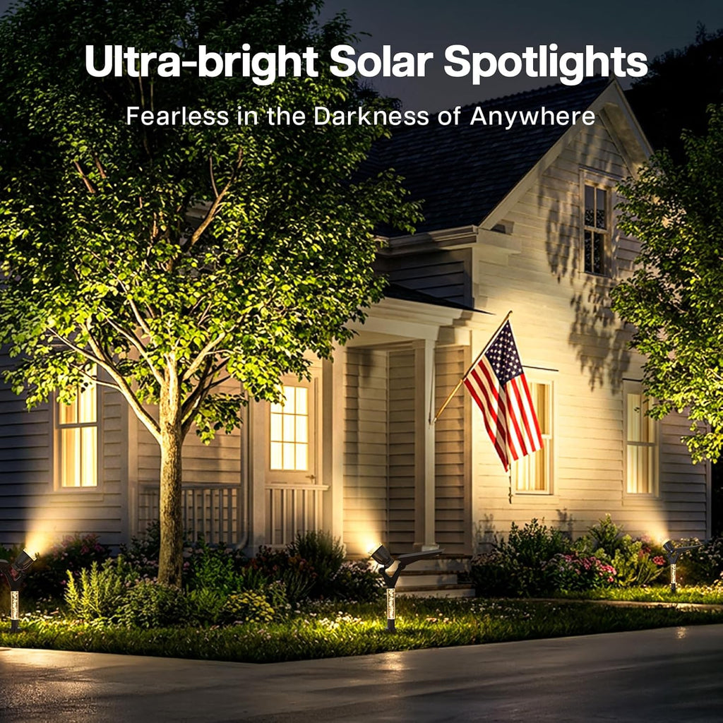 Solar Spot Lights Outdoor Waterproof Spotlights, Warm White 4 Pack | Solar Lights Outdoor for Yard Pathway Tree House Outside Landscape Lighting, Auto On/Off, Adjustable Angle, Illuminated Pole