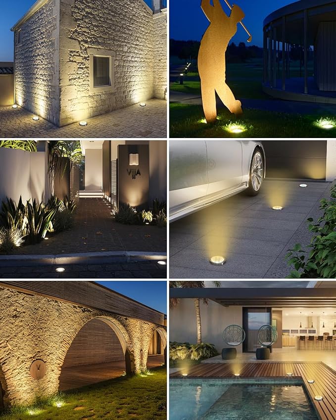 btfarm 12 Pack Solar Lights Outdoor, 8 LED Solar Ground Lights IP65 Waterproof Flat Solar Disc Light, Pathway Lights for Garden Lawn Patio Yard Path Landscape, Warm White