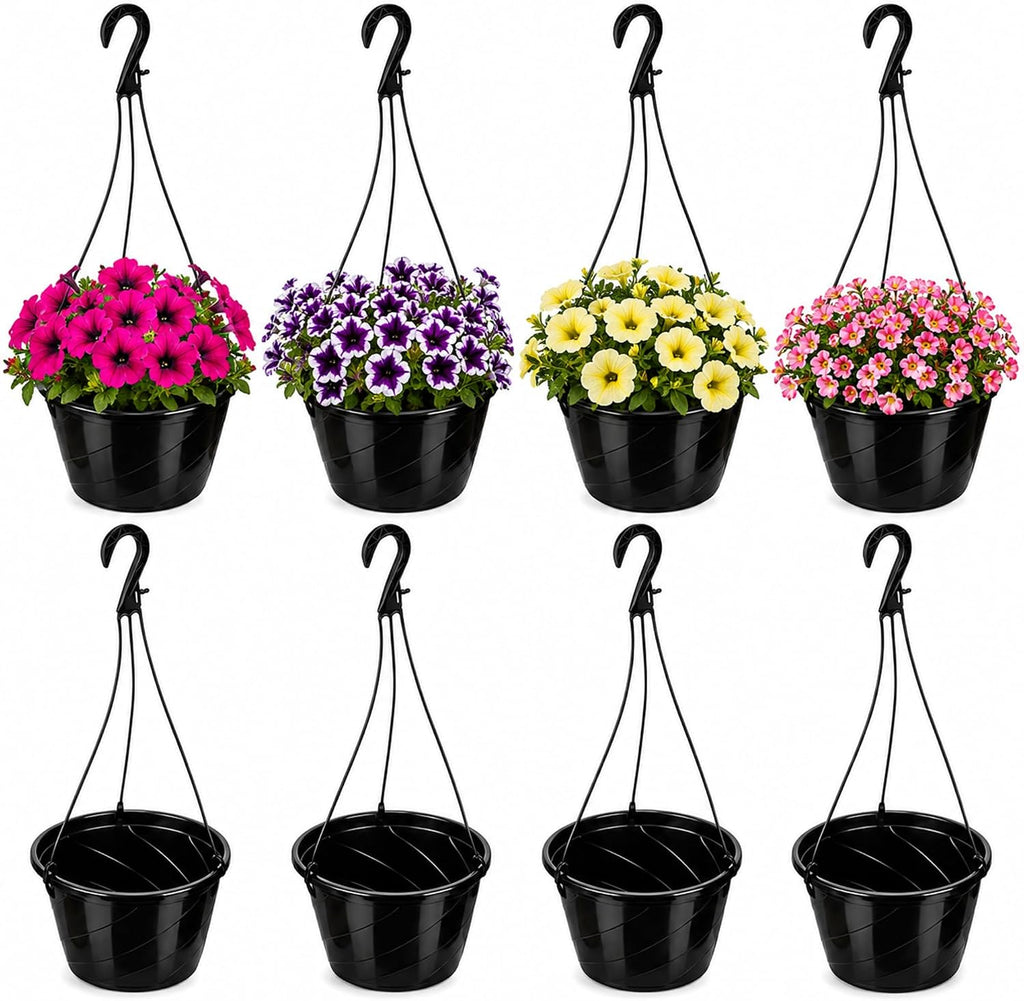 10 inch hanging planter with drainage insert, black, main product view