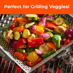 Heavy-Duty Stainless Steel Grill Basket – 12" x 13.75" Large BBQ Basket with Removable Handle – Durable Grilling Basket for Vegetables & Meat – Outdoor Cooking Accessory for Gas & Charcoal Grills