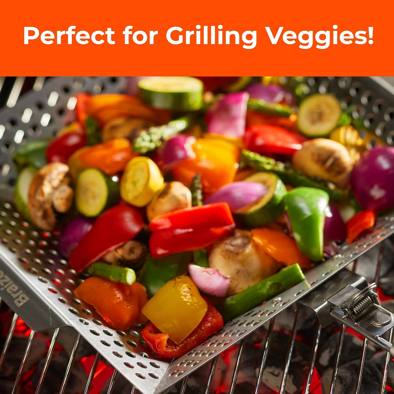Heavy-Duty Stainless Steel Grill Basket – 12" x 13.75" Large BBQ Basket with Removable Handle – Durable Grilling Basket for Vegetables & Meat – Outdoor Cooking Accessory for Gas & Charcoal Grills