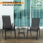 VINGLI Patio Chairs Set of 6 – Stackable Outdoor Dining Chairs with Comfortable Sling High Back Chairs and Armrests for Lawn, Poolside, Courtyard, Balcony, Garden, Black