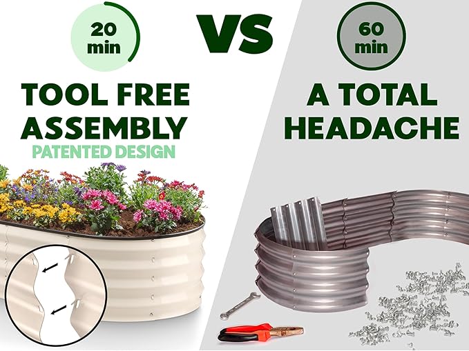 Plant & Plot Galvanized Raised Garden Beds Outdoor // 4×2×1 ft (2-Pack) Planter Raised Beds for Gardening, Vegetables, Flowers // Large Metal Garden Box (White) // Patented Tool-Free Design