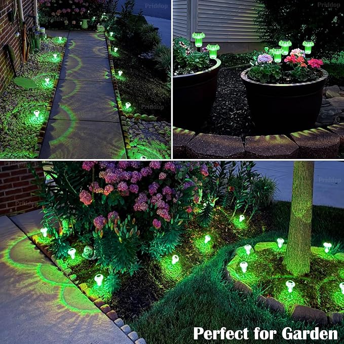 St Patricks Day Decorations Solar Lights Outdoor Pathway Waterproof 8 Pack Green LED Green Stake Acrylic Mushroom Decorative Garden Lights for Yard Landscape Patio Outside