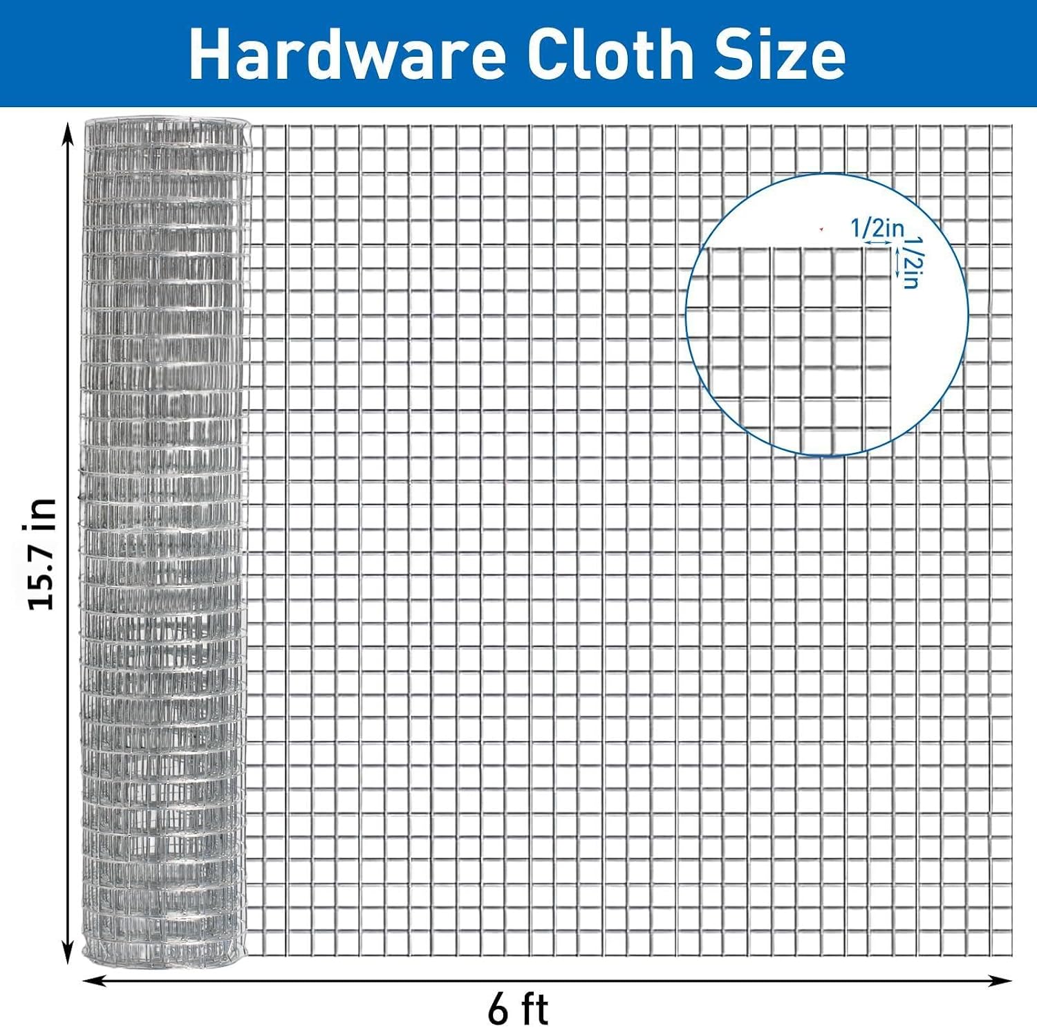 Hardware Cloth,Chicken Wire Fence,1/2 inch 15.7in x 6ft Galvanized Welded Cage Wire for Bird Wire Gopher Wire Rabbit Wire Snake Fence Poultry Netting Cage Screen