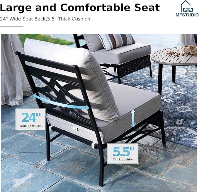 MFSTUDIO Patio Furniture Set, 6 Seats Half-Moon Curved Outdoor Sectional Sofa Conversation Set, Woven Rattan Patio Couch for Backyard, Garden, Deck