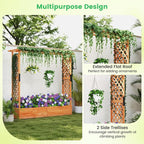 Giantex Set of 2 Raised Garden Bed with Trellis & Hanging Roof, Wood Planter Box with Bottom and Drainage Holes, Freestanding Garden Planter for Flower Vegetable Fruit Herb Climbing Vines, 77"x17"x72"