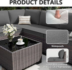 ALAULM 13 Pieces Outdoor Patio Furniture Set with Propane Fire Pit Table Outdoor Sectional Sofa Sets Patio Furniture 43" Gas Fire Pit Brown PE Rattan Patio Conversation Set w/10 Cushions (Grey)