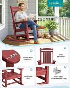 SERWALL Patio Rocking Chairs Set of 2, HDPE Outdoor Rockers for Adults, Oversized All-Weather Porch Rocking Chairs, Red