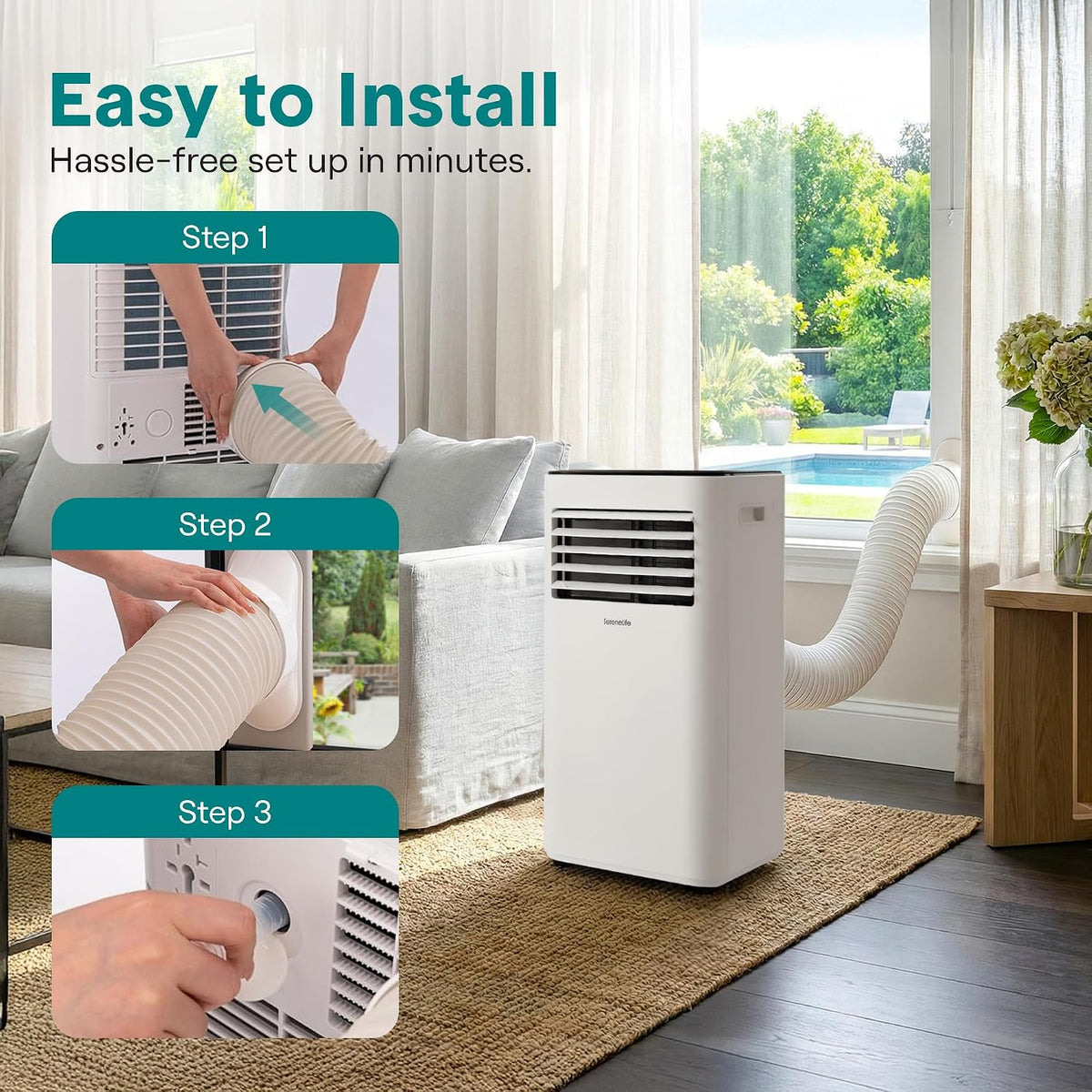 serenelife small air conditioner portable 10,000 btu with, package contents