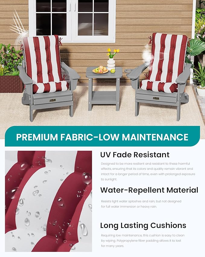 SERWALL HDPE Outdoor Rocking Chair Cushion Set of 4, Memory Foam Cushion Red White