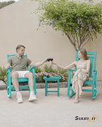 Oversized Outdoor Rocking Chair Set of 2, HDPE All-Weather Patio Rocking Chairs, High Back Outdoor Rocker for Porch, Patio, Lake Blue