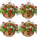 Metal 10 inch Round Planter, 4 Pack Hanging Wire Basket with Coco Fiber Liners for Outdoor Plants, Garden, Patio, Deck, Porch