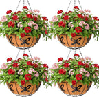 Metal 10 inch Round Planter, 4 Pack Hanging Wire Basket with Coco Fiber Liners for Outdoor Plants, Garden, Patio, Deck, Porch