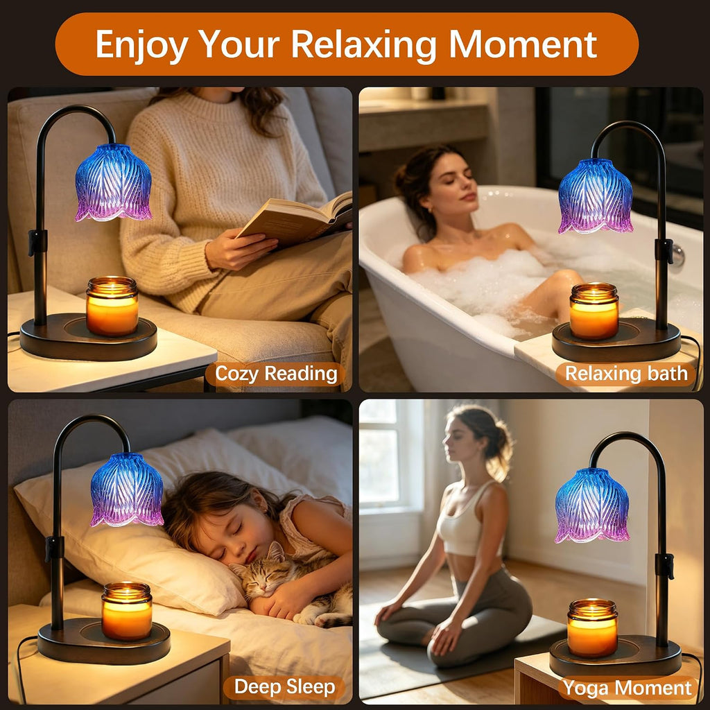 Candle Warmer Lamp with Timer and Dimmer, Adjustable Height Design | Flameless Electric Wax Warmer for Jar Candles, with 2 Bulbs, Home Decor Birthday Gift for Mom & Women, House Warming