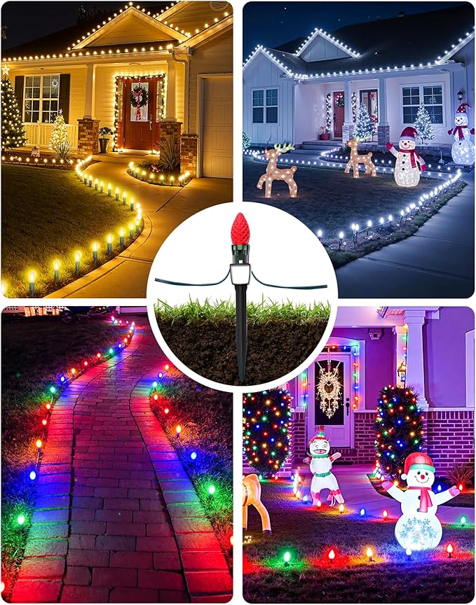 100-Pack Plastic Light Stakes, 7.5 Inch Christmas Yard Stakes for C7 C9 Christmas Lights Outdoor, Universal Yard Stakes for Outdoor Holiday Lights Use on Garden Lawn Patio Path Walkway – Black