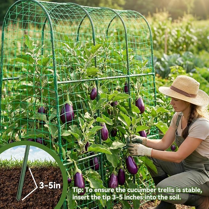 Cucumber Trellis for Raised Bed, U-Shape Garden Trellis for Climbing Plants Outdoor, Metal Arch Trellis for Vegetables, Plant Support for Tomato, Pea, Zucchini, Squash