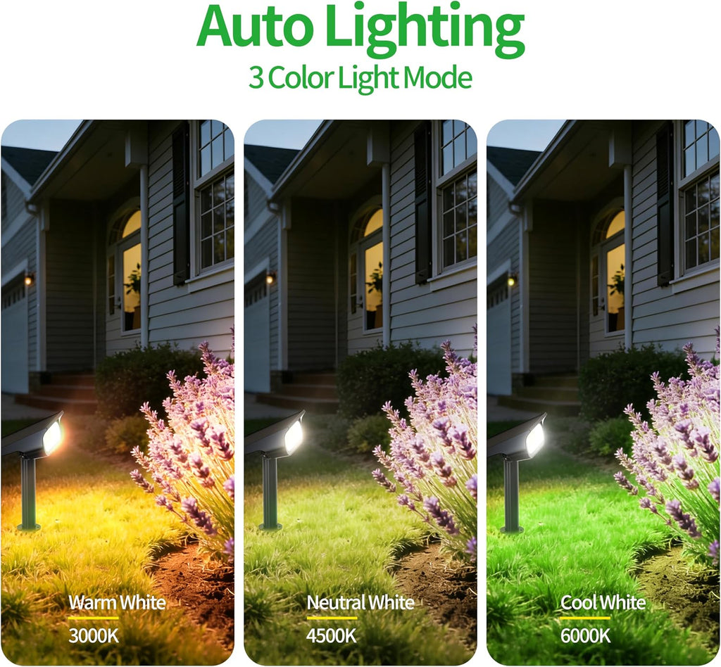 Solar Spotlights Outdoor Waterproof 4000mAh 3 Color with Remote | LED Landscape Spot Light with Timer & Adjustable Brightness for Pool, Trees, Flags, House Wall & Yard Decor