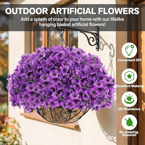 22 Bundles Artificial Flowers Outdoor, Faux Flowers UV Resistant with Plastic Plants, Faux Silk Flowers for Outdoors Outside Front Porch Hanging Planter Window Box Garden Decoration