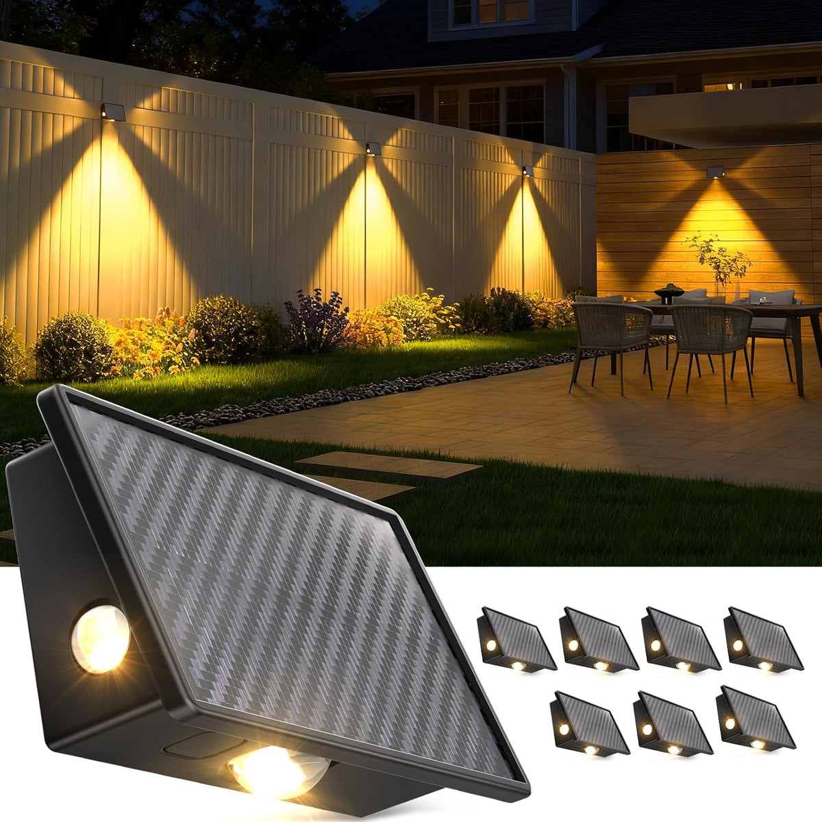 jsot solar fence lights outdoor - 8 pack, main product view
