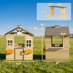 outsunny outdoor playhouse working door windows bench for on a desk or shelf