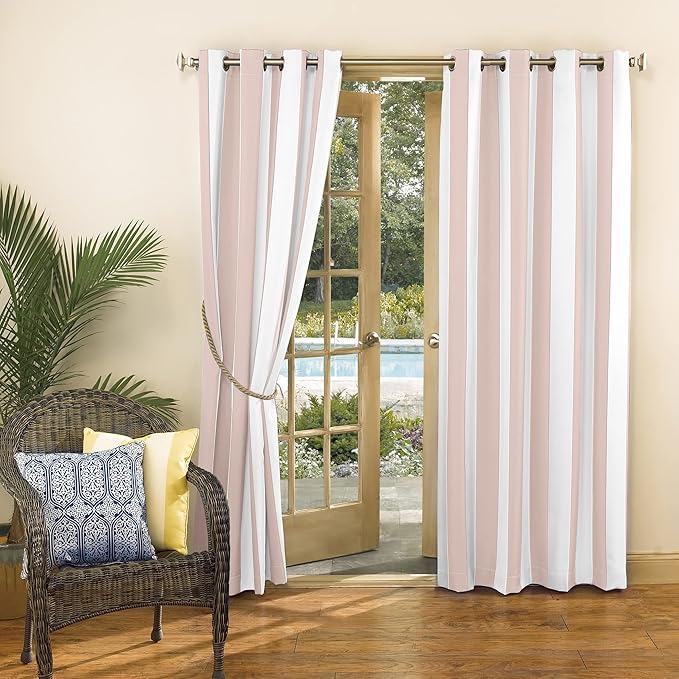 Sun Zero Valencia Cabana Stripe Indoor/Outdoor UV Protectant Energy Efficient Grommet Curtain Panel