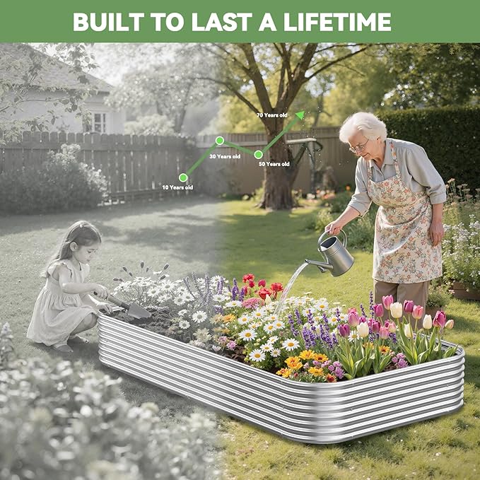3 Pack Corrugated Galvanized Steel Raised Garden Bed Outdoor, Metal Above Ground Garden Bed for Vegetables and Flowers, Raised Beds for Gardening-3x2FT