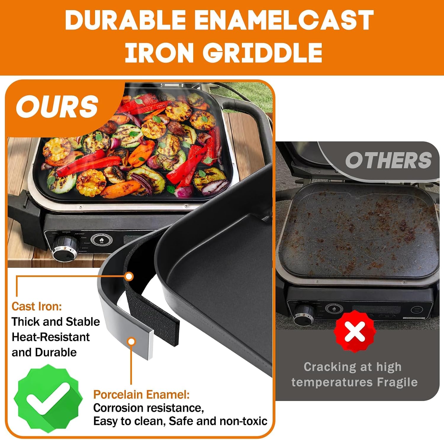 OG701 Griddle Plate Insert for Ninja Woodfire Outdoor Grills OG700 Series | Premiun Non-Stick Griddle Pan for Ninja XSKGRDPLT Woodfire OG701 Grill Accessories