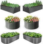 A ANLEOLIFE 6-Pack 4X4 & 6X3 & 6X2 Deep Root Galvanized Raised Garden Beds Outdoor for Planting Vegetables Flowers Herb,Quartz Grey