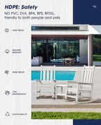 KINGYES Oversized Outdoor Rocking Chair Set of 8, All-Weather Patio Rocking Chairs for Porch, HDPE Outdoor Patio Rockers with High Back & Wide Seat for Garden, Lawn, White