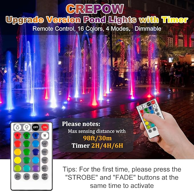 RGB Pond Lights with Timer, Super Bright LED Underwater Submersible Colorful Landscape Spotlights, Remote Control IP68 Waterproof Fountain Lights for Fish Aquarium Tank Garden Yard (Set of 5)