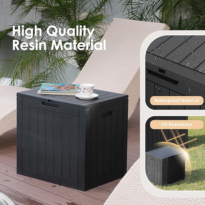 DRATO Deck Boxes, 30 Gallon Outdoor Storage Box for Patio Cushion, Garden Tools, Waterproof and UV Resistant, Lockable (Black，30 Gallon)